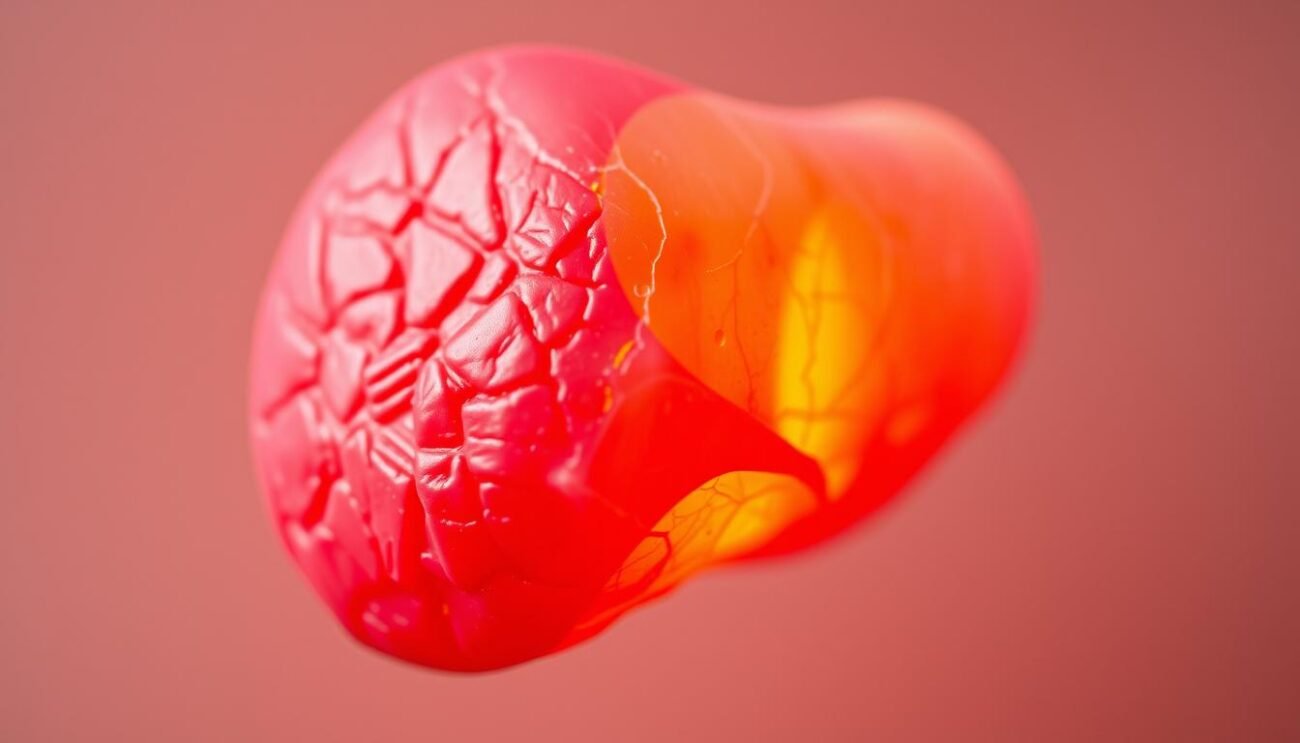 A close-up of a healthy prostate gland, surrounded by intricate anatomical details and vibrant colors. The gland is illuminated by soft, warm lighting that accentuates its natural textures and structures. The image is captured from a slightly elevated angle, providing a detailed, three-dimensional view of the prostate's form and function. The background is a muted, neutral palette that allows the prostate to be the central focus, conveying a sense of medical precision and scientific exploration. The overall composition and lighting evoke a mood of clinical expertise and visual clarity, perfectly suited to illustrate the importance of prostate health.