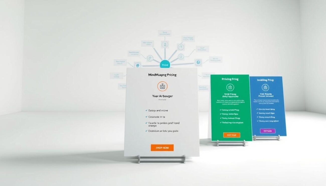 A meticulously crafted image of mind mapping software pricing plans, captured in a bright, clean studio setting. The foreground features three distinct pricing plan options, each showcased on a sleek, minimalist display with clear, concise details. The middle ground showcases various icons and visual cues to represent the features and benefits of each plan. The background has a subtle, neutral tone, allowing the pricing information to take center stage. The lighting is soft and directional, creating a sense of depth and highlighting the key details. The camera angle is slightly elevated, giving the viewer a comprehensive overview of the pricing landscape. The overall mood is professional, informative, and visually appealing, perfectly suited to illustrate the "MindManager Pricing and Plans: Finding the Right Fit" section of the article. A meticulously crafted image of mind mapping software pricing plans, captured in a bright, clean studio setting. The foreground features three distinct pricing plan options, each showcased on a sleek, minimalist display with clear, concise details. The middle ground showcases various icons and visual cues to represent the features and benefits of each plan. The background has a subtle, neutral tone, allowing the pricing information to take center stage. The lighting is soft and directional, creating a sense of depth and highlighting the key details. The camera angle is slightly elevated, giving the viewer a comprehensive overview of the pricing landscape. The overall mood is professional, informative, and visually appealing, perfectly suited to illustrate the "MindManager Pricing and Plans: Finding the Right Fit" section of the article.